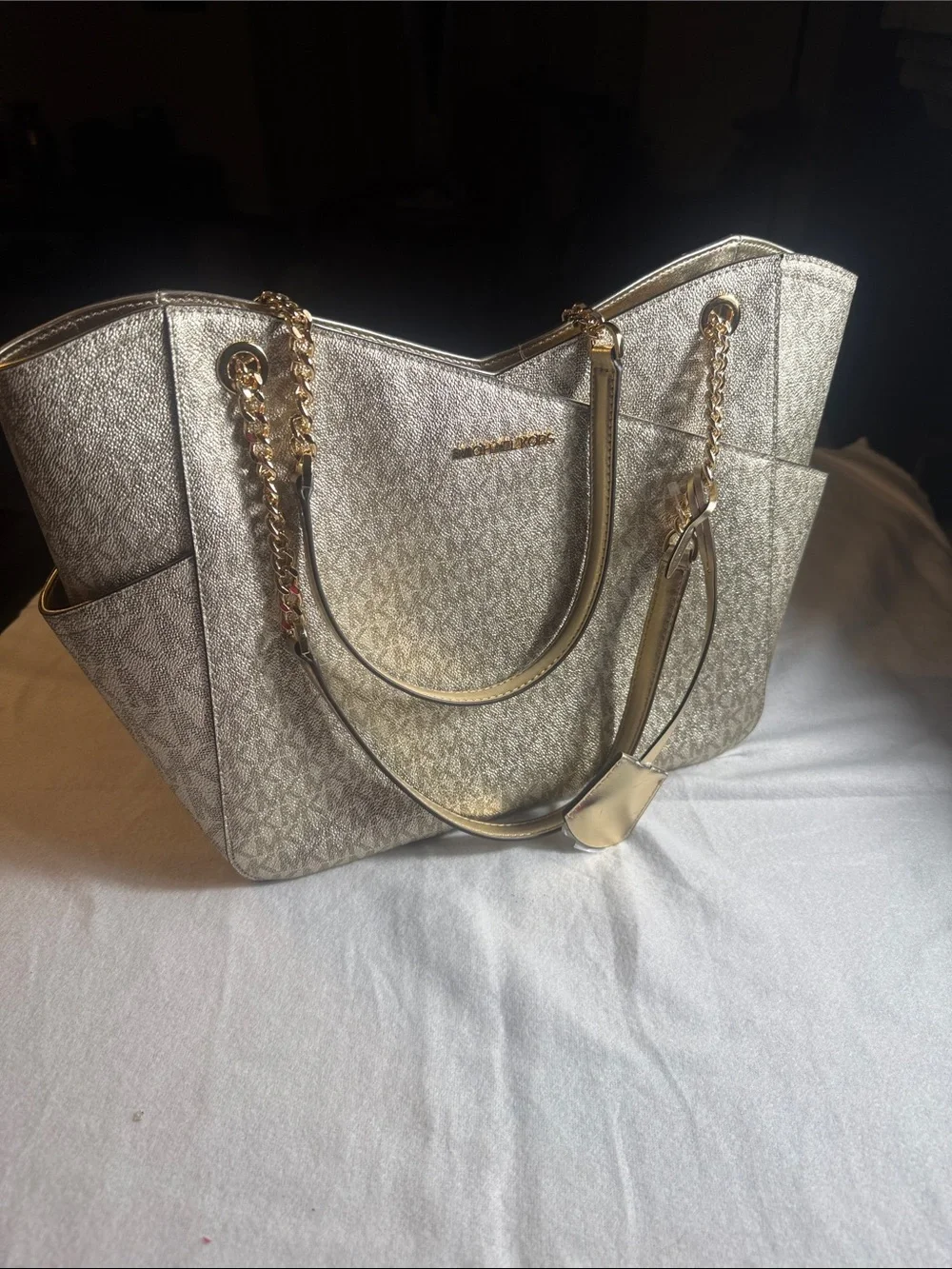 Michael Kors Metallic Gold MK Signature Shoulder Tote